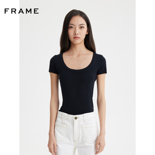 FRAME女士圆领罗纹T恤休闲简约基础款上衣