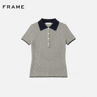 【春夏新品】FRAME女士修身时尚通勤百搭翻领条纹T恤POLO衫