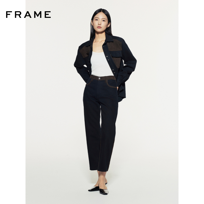 【秋冬新款】FRAME女士拼接直筒牛仔裤复古设计感