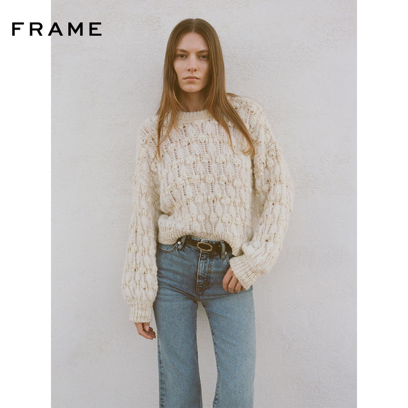 【博主同款】FRAME女士圆领套头粗线针织肌理感毛衣法式慵懒