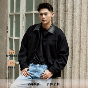 FRAME男士 夹克外套 拼接绵羊毛混纺工装