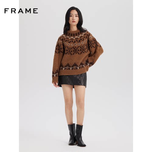 FRAME女士费尔岛宽松休闲圆领套头毛衣针织衫