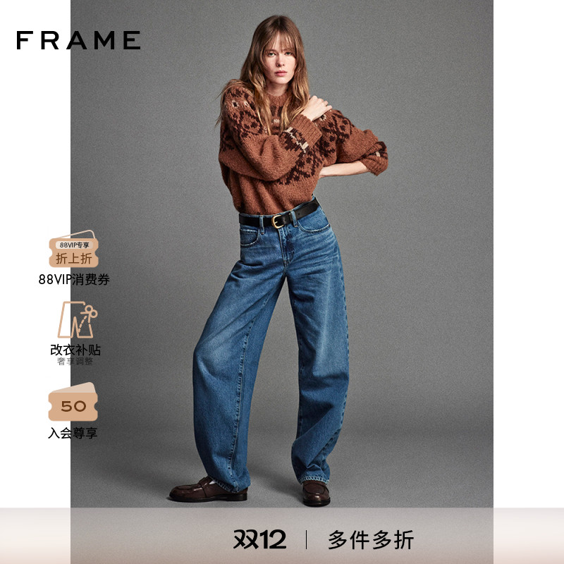 FRAME女士水洗牛仔裤休闲时尚桶形裤BARREL
