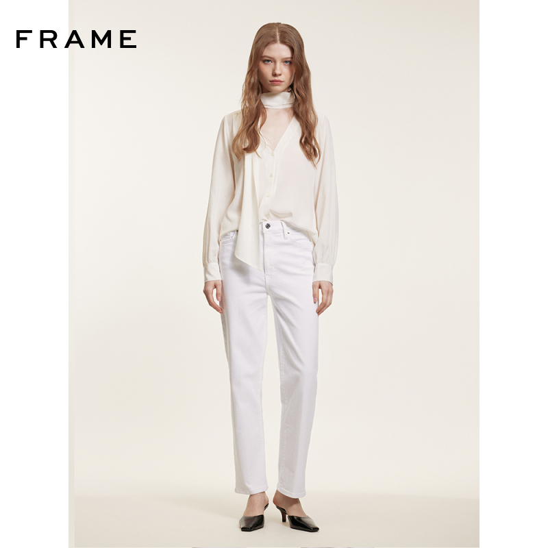 【博主同款】FRAME女士高腰高弹白色直筒牛仔裤 SLEEK STRAIGHT