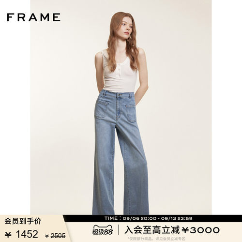 FRAME女士弹力阔腿口袋牛仔裤SLIM PALAZZO