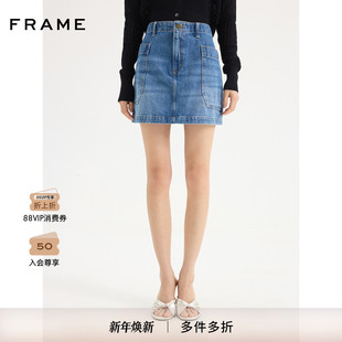 FRAME女士高腰A字口袋牛仔短裙半身裙时尚