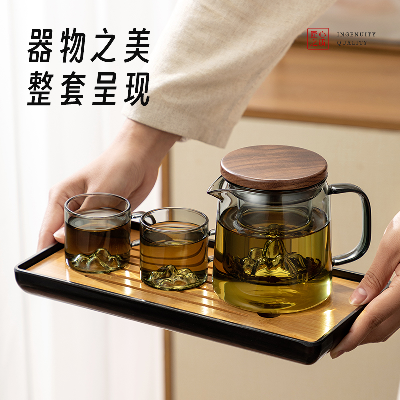 玻璃泡茶壶耐高温茶壶办公室个人专用小茶套茶水分离喝茶杯24新款