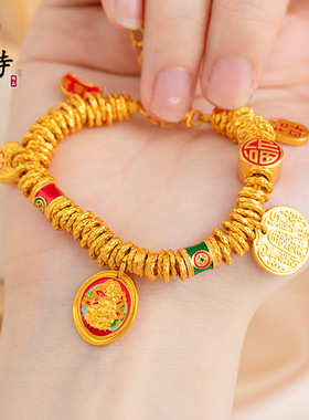 秋冬新款沙金韦雪同款烧蓝黄财神盘缠手链古法手工国风编绳金手链