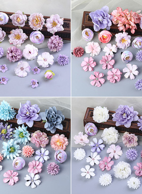 紫色系仿真花朵套装 假花DIY材料绢花簪花头饰学士帽粘花痛包装饰