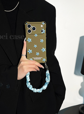 蓝小花~mate60挂绳手机壳四角带孔17Promax适用苹果iPhone16plus华为pura80pro/70斜挎新款手提小米15/14百搭