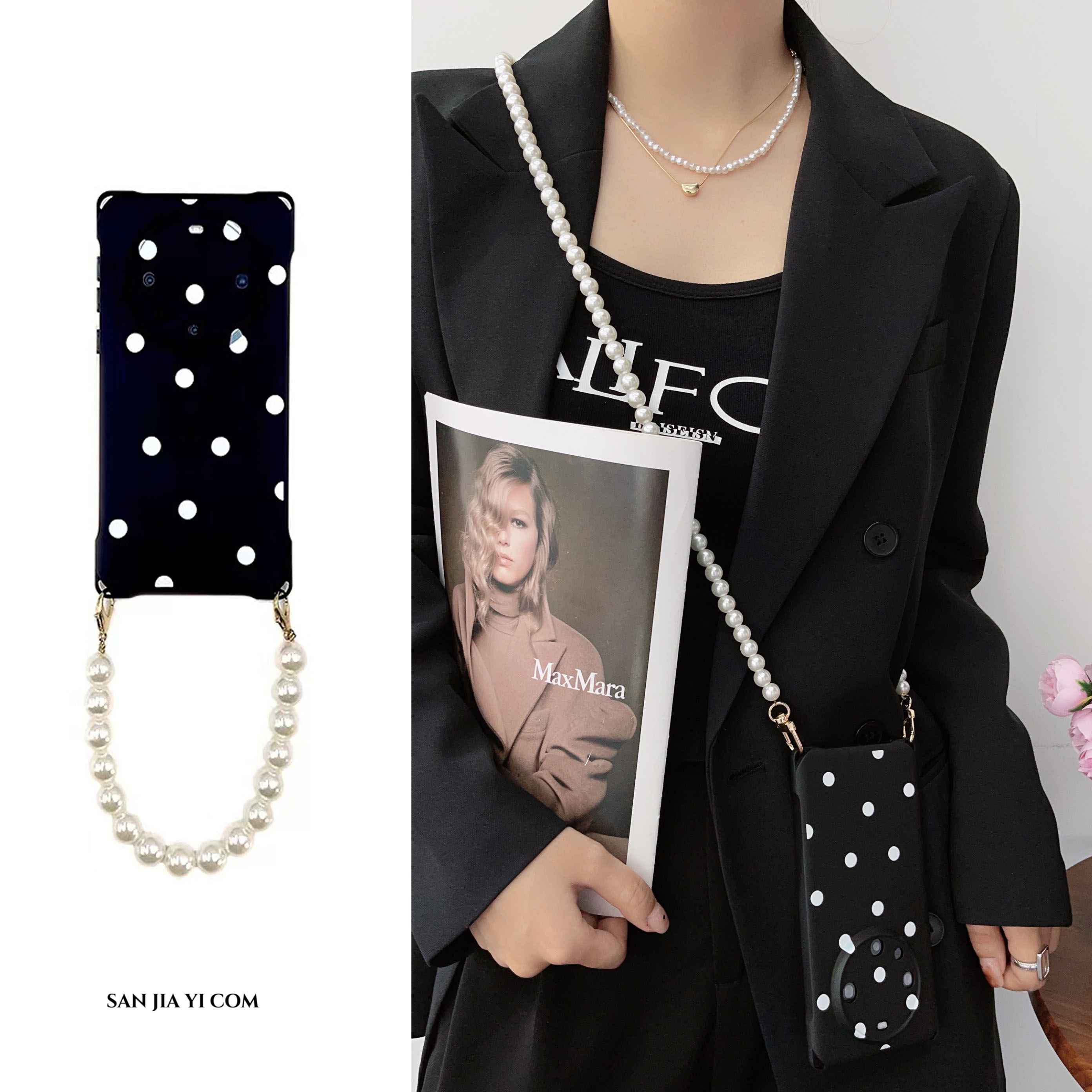 时尚圆白点精致斜挎手机壳