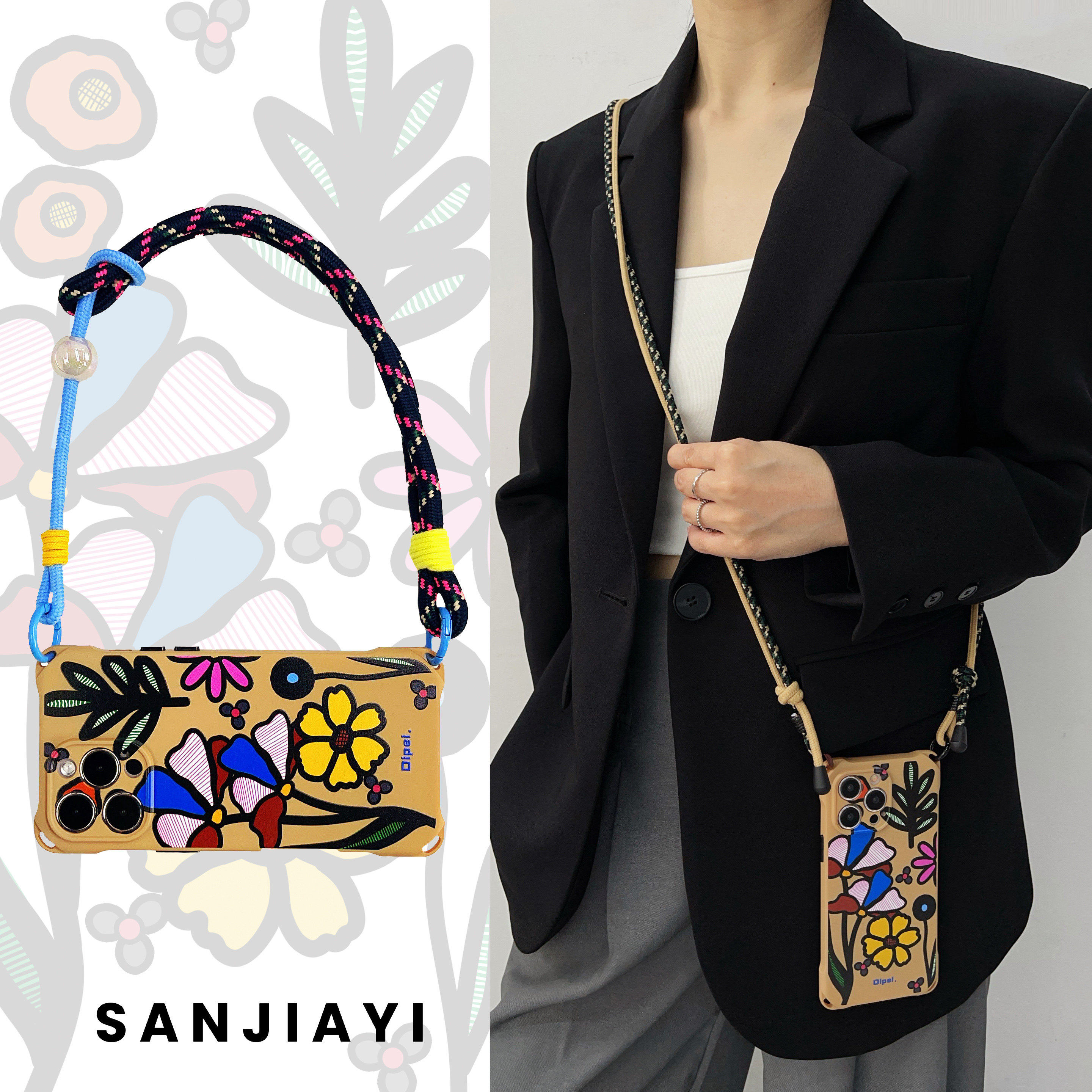 时尚卡通漫画涂鸦花手机壳带挂绳