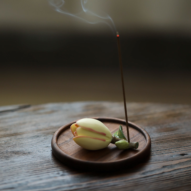 景德镇手捏陶瓷含笑花 创意雅致茶宠小号香插禅意茶玩茶桌摆件