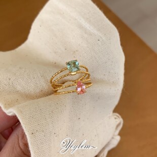 yeylem|薄荷粉滴·培育帕帕拉恰&绿碧玺极细彩宝甜柔风925银钻戒