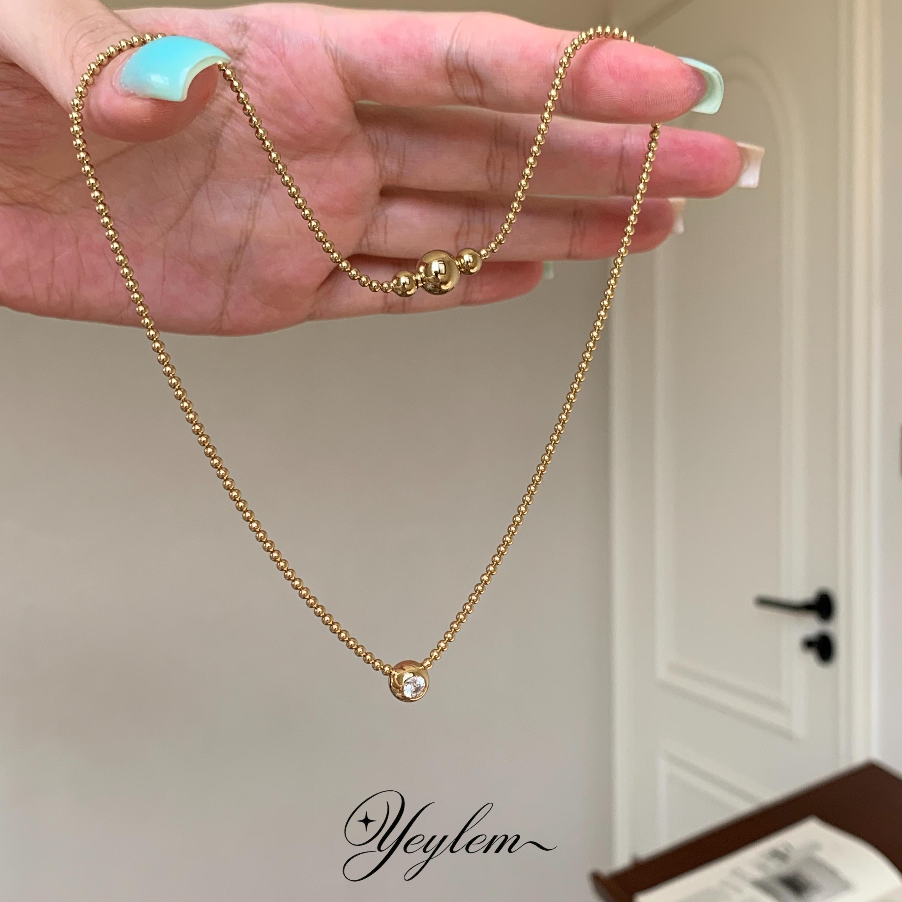 yeylem|金豆星珠·复古莫桑钻帷幔珠珠单钻925银项链 秋季新品