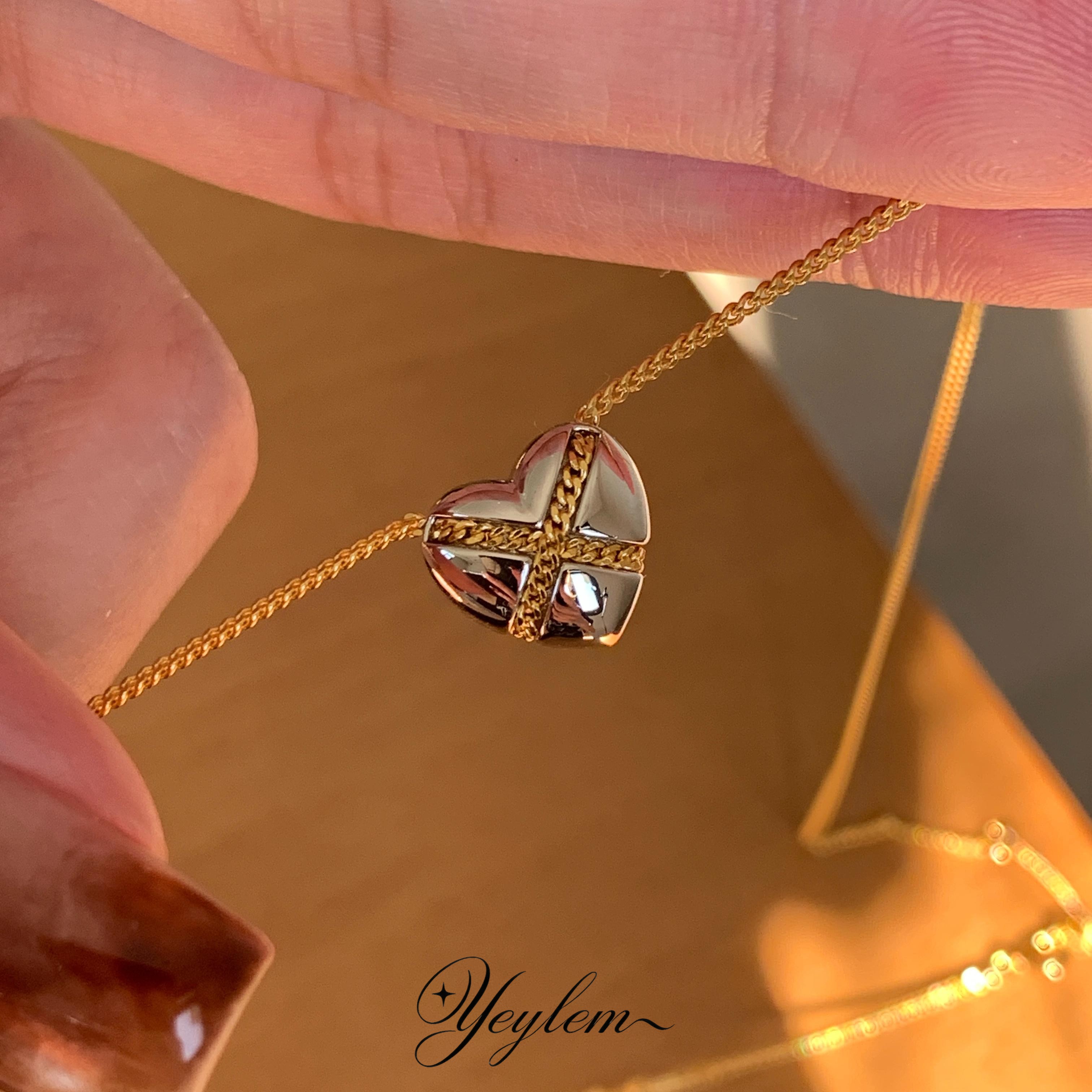 yeylem|织心&middot;双色复古实心撞色爱心链条925银镀金项链 秋季新品