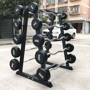 一体式固定杠铃商用健身房短杠铃男士健身臂弯举杠铃硬拉包胶杠铃