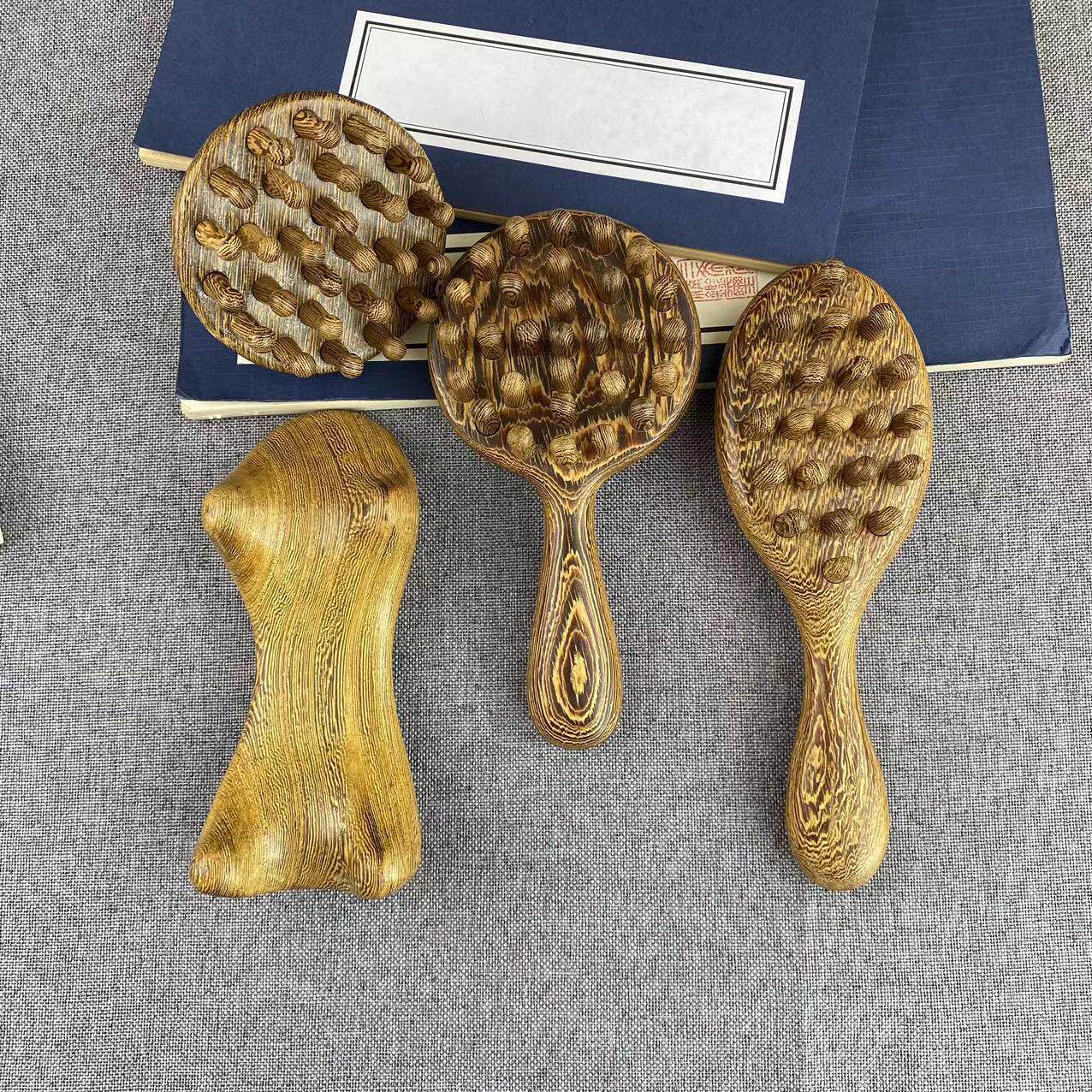 鸡翅木拨筋棒实木点穴位半边棒面部美容棒刮痧拔筋棒经络按摩棒全