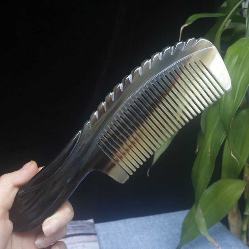 天然黑牦牛角梳美发工艺梳防静电密齿送礼家用按梳厂家直销