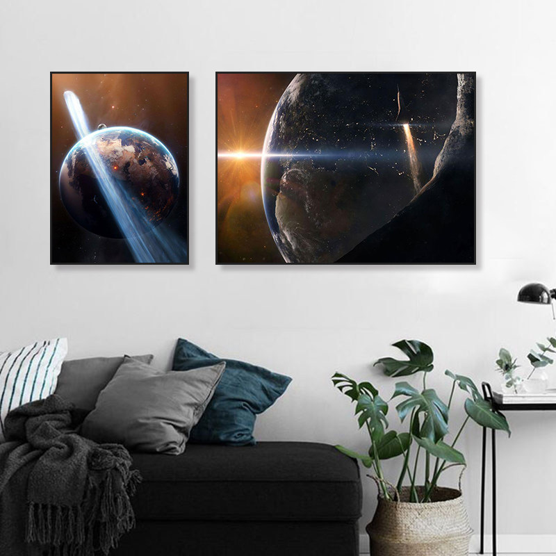 月球星空装饰画太空主题酒店科幻感挂画客厅卧室书房星球行星壁画