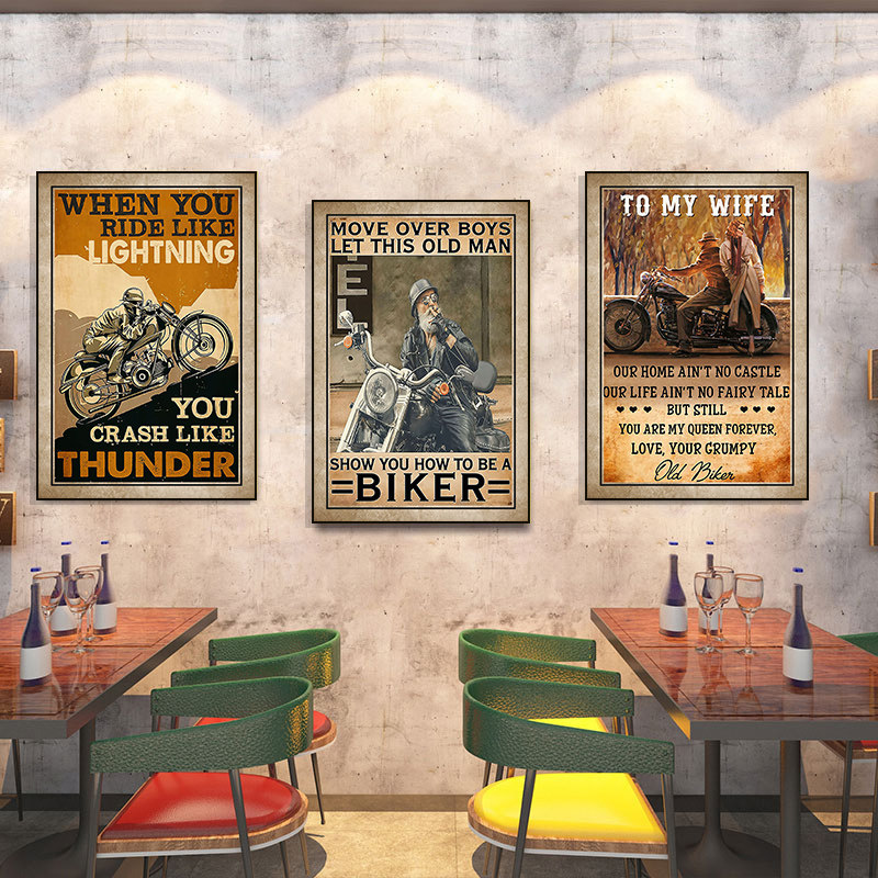 机车装饰画复古怀旧美式哈雷摩托车挂画酒吧咖啡馆卧室房间墙壁画