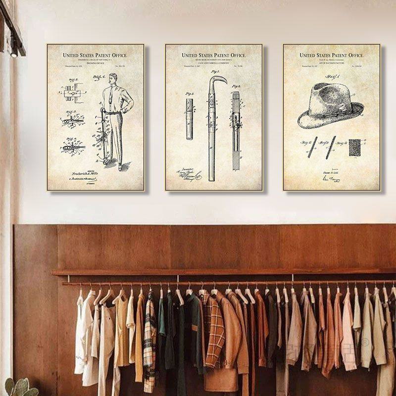 西装店装饰画复古怀旧美式服装店礼服馆定制挂画设计工作室试衣间