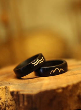 山水清新黑檀戒指古风情侣