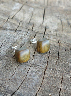 【小方·绿檀】檀木耳钉森系黑檀手工设计文艺耳环气质小众古风