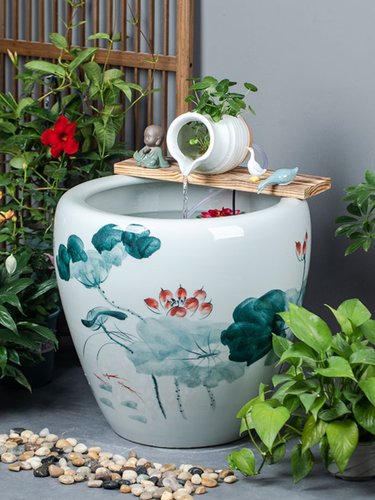 大型陶瓷流水鱼缸公司阳台园林绿化水循环金鱼缸办公室客厅养鱼地