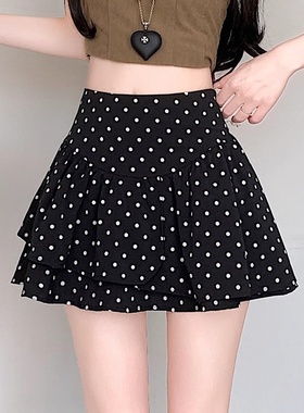 夏安若大码灰色波点不规则半身裙女夏季蓬蓬蛋糕裙胖mm高腰显瘦a