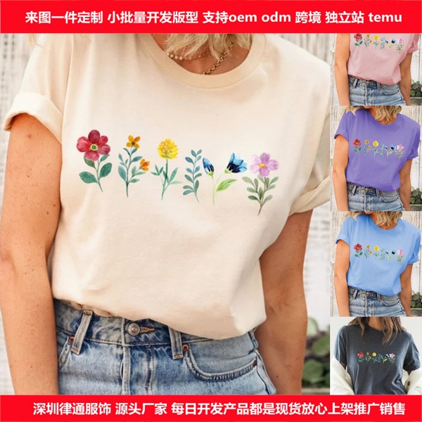 夏安若2024跨境女短袖WISH亚马逊EBAYT恤独立站TEMU热销欧美印花