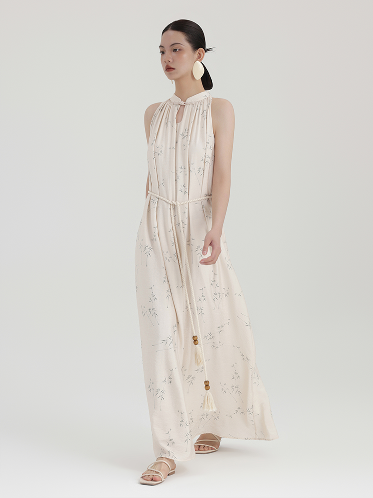 素竹新中式旗袍扣大摆裙