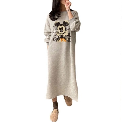 夏安若韩版大码宽松连衣裙卫衣裙女学生中长款春秋冬季加绒加厚