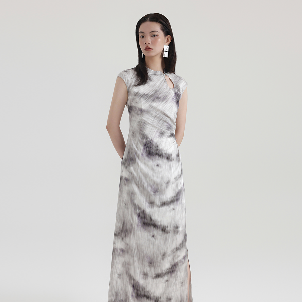 夏安若2024新款新中式国风水墨画复古收腰改良旗袍女夏无袖连衣裙