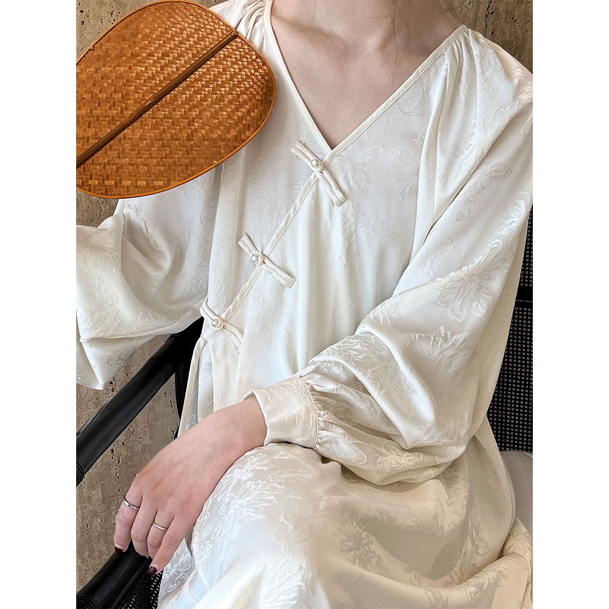 夏安若LUXI 盘扣国风新中式连衣裙中长款过膝慵懒改良旗袍提花