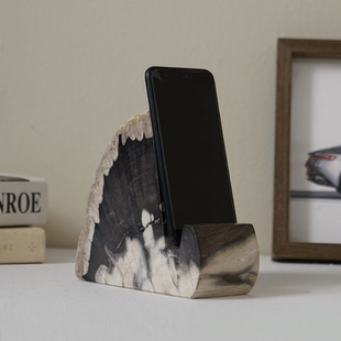 北欧简约风木化石桌面手机支架轻奢家居装饰摆件底座平板撑架礼物