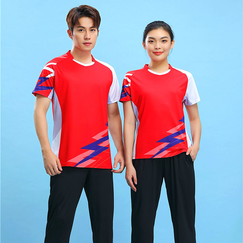 速干羽毛球服套装无领男女短袖t恤比赛队服运动乒乓球服定制印字