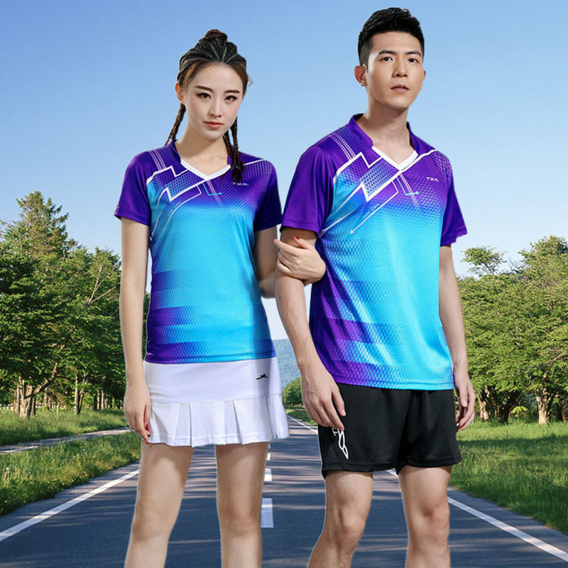 快干羽毛球服套装V领男女夏天比赛队服短袖T恤乒乓球服上衣裤短袖