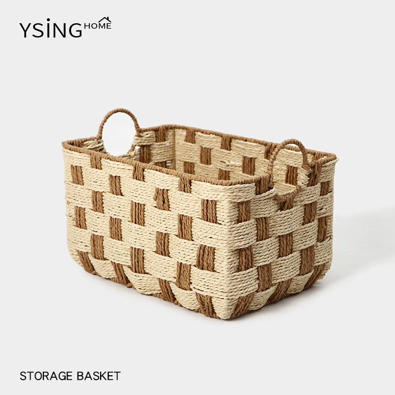 绳编收纳筐家用桌面手工编织杂物储物框长方形书本零食手提收纳篮