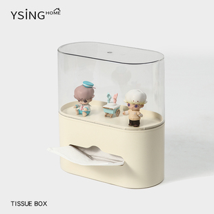 创意手办纸巾盒内置弹簧泡泡玛特labubu收纳透明展示盒可爱抽纸盒