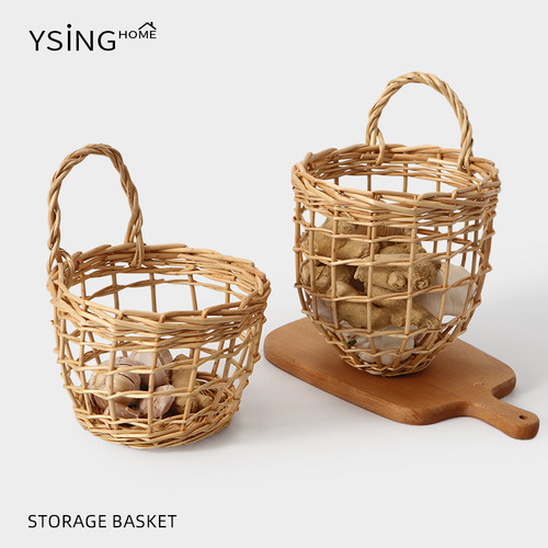 放葱姜蒜收纳篮厨房壁挂式墙上小挂篮家用台面仿藤编小篮子置物篮