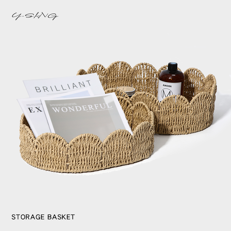 手工编织纸绳收纳篮田园风茶几托盘水果杂物置物筐客厅整理收纳筐