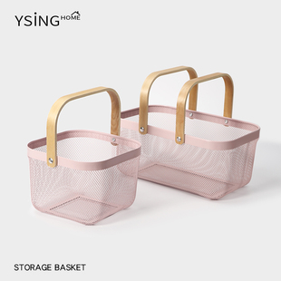 收纳筐零食家用桌面橱柜手提收纳篮水果杂物菜篮子脏衣服浴室铁篮