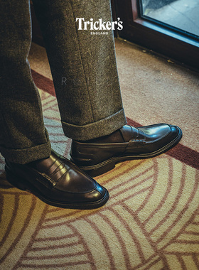英国Trickers手工皮鞋商务休闲暴风雨沿条loafer便士乐福套脚鞋男