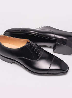 雅生AXEN固特异工艺 意大利box小牛皮黑色三接头牛津男士皮鞋婚鞋