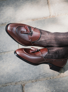 Badia手缝沿条工艺皮鞋 手工商务休闲流苏乐福鞋男Tassels loafer