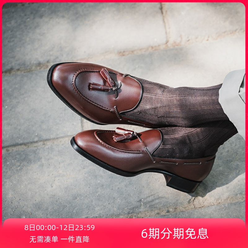 Badia手缝沿条工艺流苏乐福皮鞋