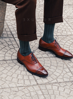 英国Gaziano&Girling固特异红色皮鞋手工Oxford牛津鞋男Cambridge