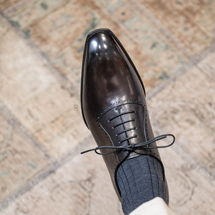 男Oxford 头层小牛皮手缝沿条牛津鞋 Oct Tenth国产手工固特异皮鞋