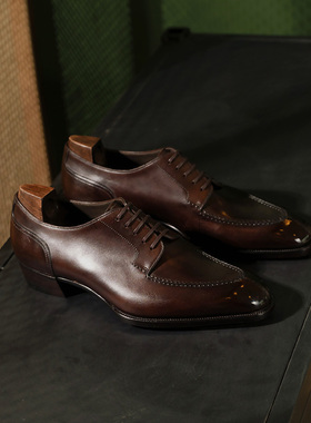 国产Oct Tenth手工固特异Derby德比鞋 手缝沿条结构 棕擦色皮鞋男